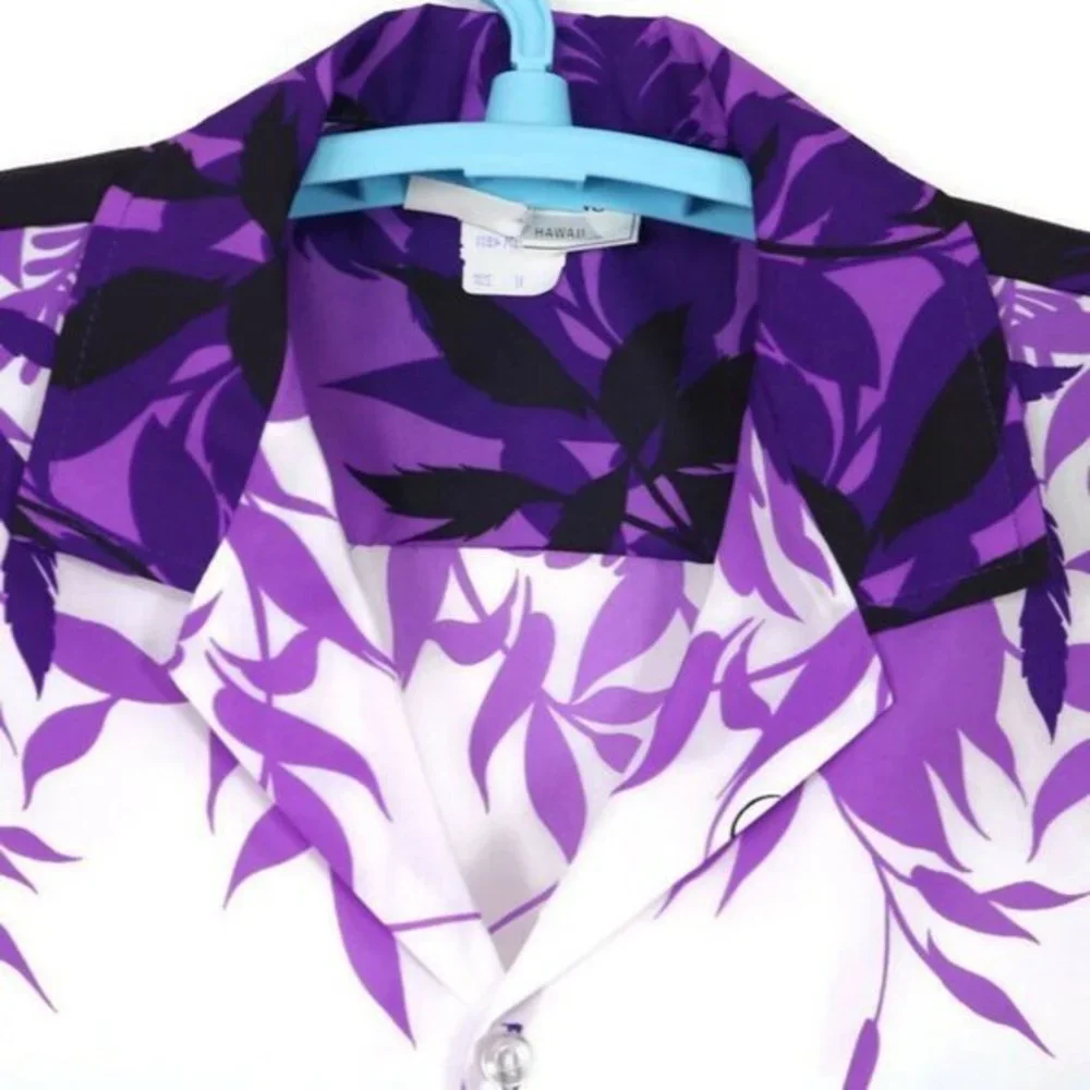 Vintage Royal Creations Hawaiian Camp Shirt‎ Purple White Floral Aloha M Medium